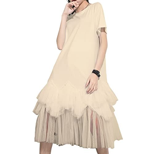 ellazhu Women's Short Sleeve Oversized Tulle Dress
