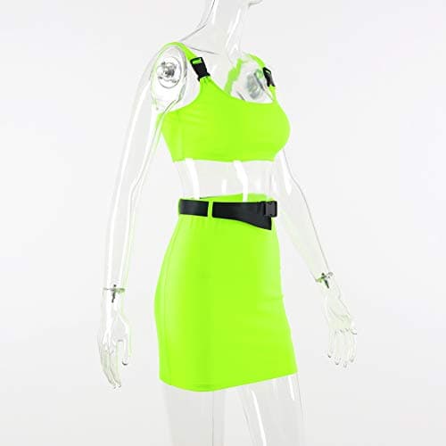 AIBEARTY Women's Sexy Buckle Tank & Mini Skirt Rave Outfit