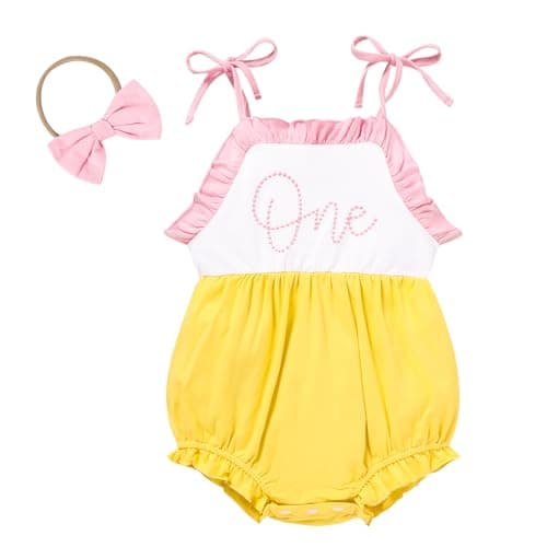 TITKKOP Baby Girl 1st Birthday Bubble Romper Sleeveless Bodysuit