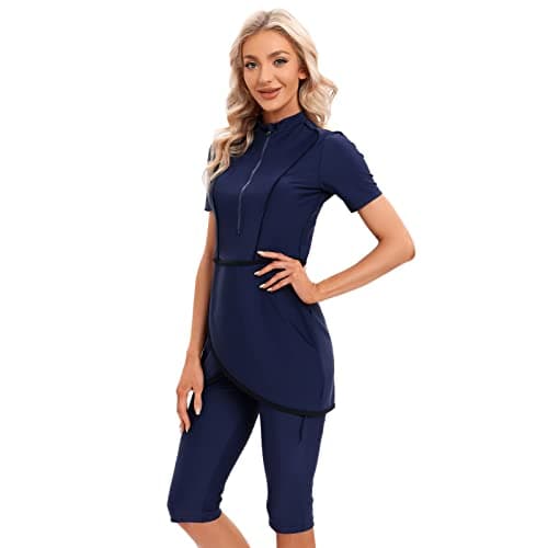 IMEKIS Modest Women's Burkini Swimwear.HashSet Cover Top Capris Set