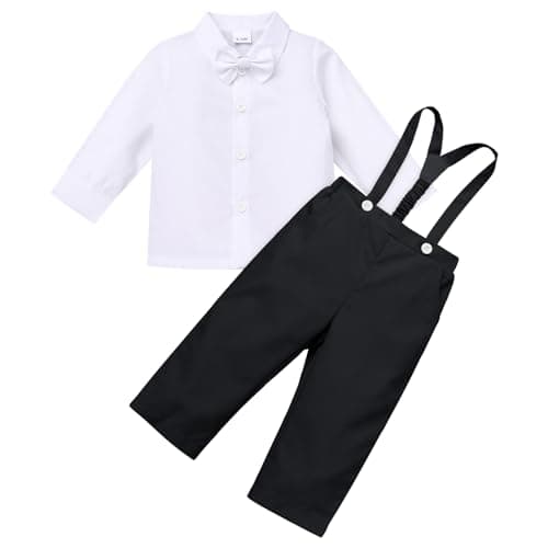 Christening Outfit for Toddler Boy with Bowtie and Suspenders
