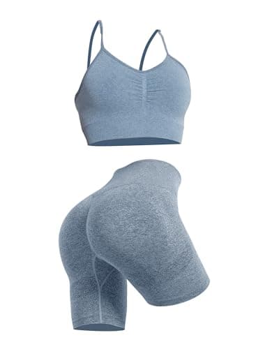 Women's Workout Sets: Strappy Sports Bra & High Waist Biker Shorts