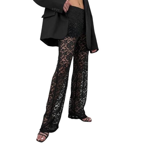 JUMISEE Women's Flared Mesh Sheer Pants for Dance Festival Clubwear