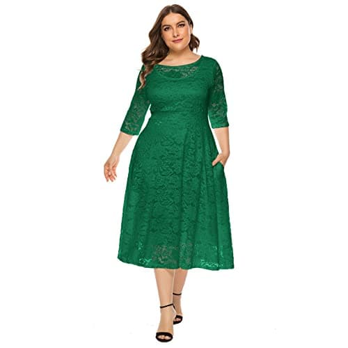 Plus Size Floral Lace Cocktail Dress with Pockets for Women
