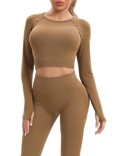 JOLLMONO Women's Long Sleeve Yoga Outfits for Gym