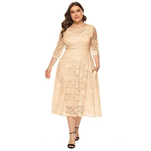Plus Size Floral Lace Cocktail Dress with Pockets for Women