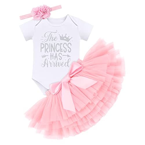 IMEKIS Princess Romper Outfit + Tutu + Headband for Newborn Girls