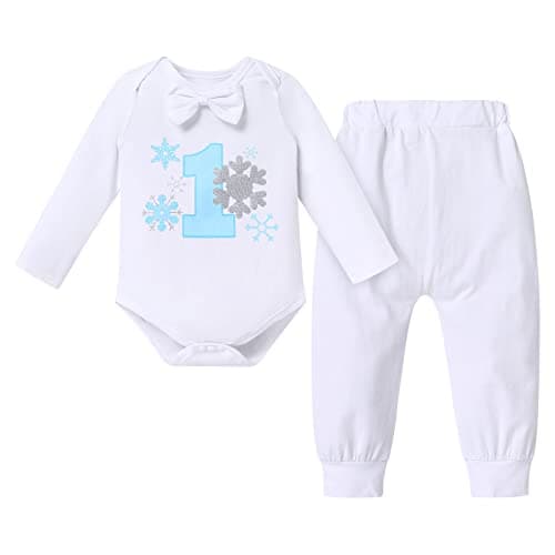 IDOPIP Baby Boys Christmas Snowflake 1st Birthday Cake Smash OutfitRunWith Crown Headband
