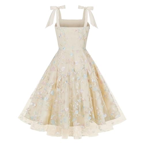 Square Neck Tulle Prom Dress Floral Cocktail Dress for Women