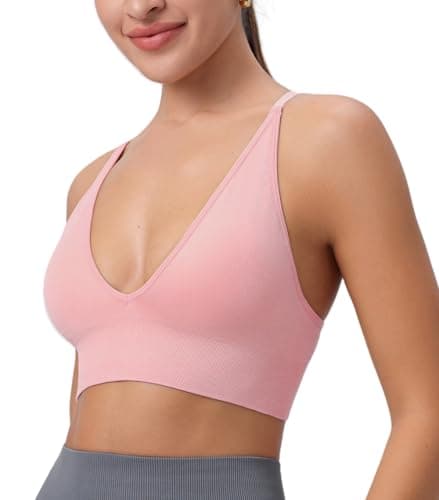 SHAEND Women's Deep V-Neck Padded Sports Bra with Criss Cross Straps Yoga Top
