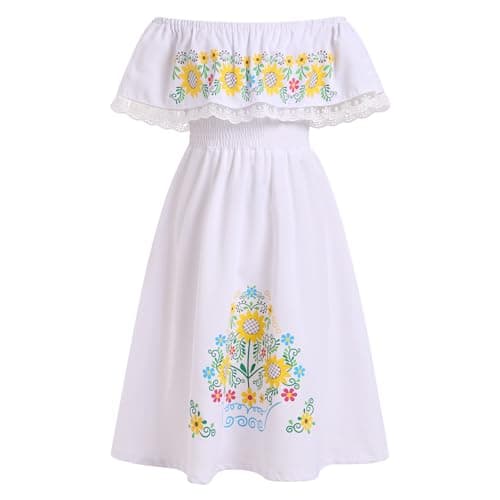Mexican Floral Print Toddler Girl Dress Fiesta Outfit 2-7T