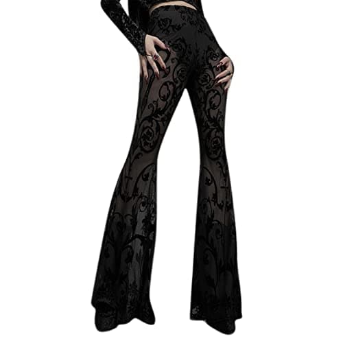 JUMISEE Women's Flared Mesh Sheer Pants for Dance Festival Clubwear