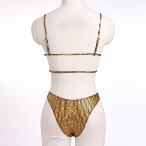 FYMNSI Sparkly Cami Crop Top & Cheeky Bikini Bottoms 2PCS Strappy Outfit