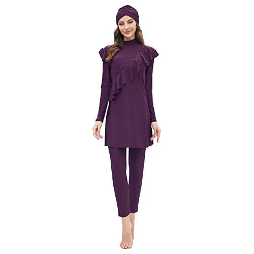 IMEKIS Modest Women's Burkini Swimwear with Ruffle Hijab Top