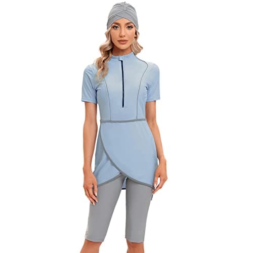 IMEKIS Modest Women's Burkini Swimwear.HashSet Cover Top Capris Set