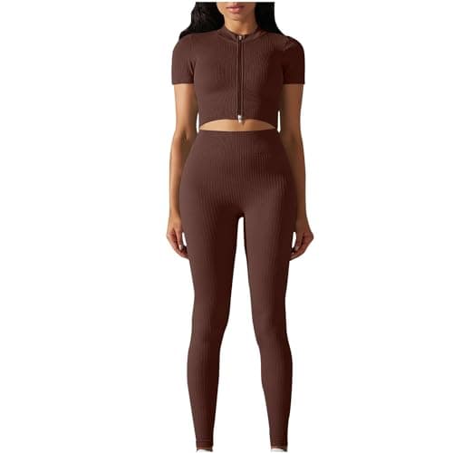 Fartey Women's Matching Workout Set High Waist Leggings & Zip Up Tops
