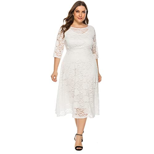 Plus Size Floral Lace Cocktail Dress with Pockets for Women
