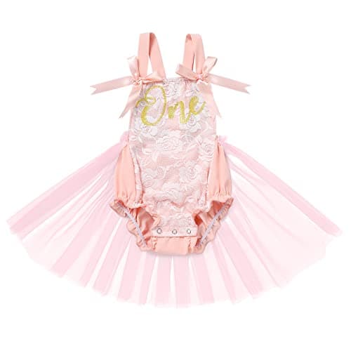IBAKOM Baby Girl First Birthday Tutu Dress Lace Tulle Romper