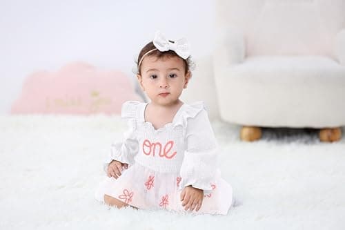 TITKKOP Baby Girl 1st Birthday Tulle Romper Long Sleeve Cake Smash Outfit