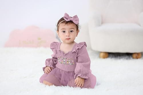 TITKKOP Baby Girl 1st Birthday Tulle Romper Long Sleeve Cake Smash Outfit