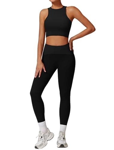 Womens QBGJTD Workout Sets: Racer-back Top & High-Waist Leggings