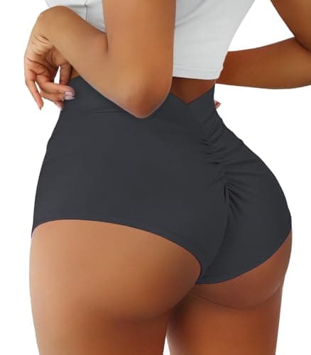 High Waist Yoga Booty Shorts for Women with V Back Scrunch - Butt Lifting Gym Bottoms
