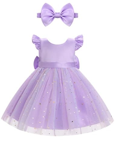 IMEKIS Toddler Girls Satin Tulle Dress with Headband Embroidery