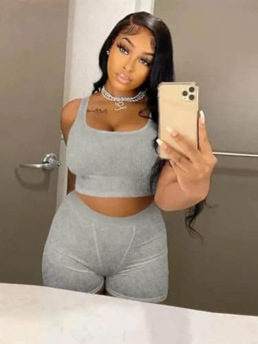 Ribbed Crop Tank Top and Yoga Leggings Set for Women