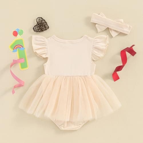 Baby Girls 1st Birthday Outfit: Romper, Tutu Skirt, Summer Clothes