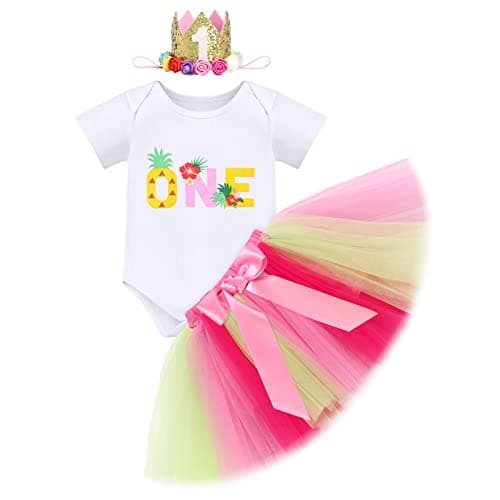 ODASDO Baby Girl's First Birthday Outfit with Flower Print Romper & Tutu Skirt Set