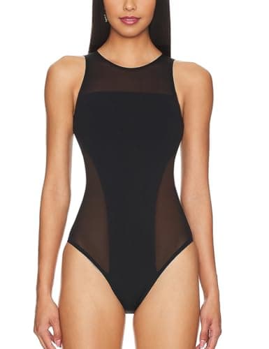 Women's Rhinestone Sheer Mesh Bodysuit with Long Sleeves