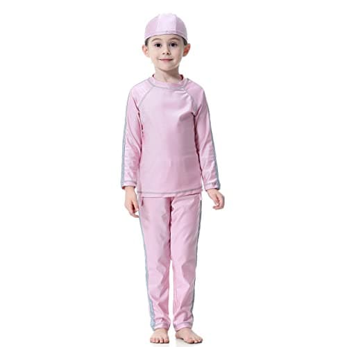 IMEKIS Modest Girl Burkini Swimsuit with Long Sleeve Rash Guard and Hijab Capris