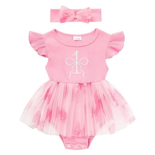 GRNSHTS Baby Girl 1st Birthday Romper & Headband for Princess Photo Shoot