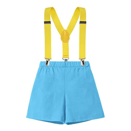 Baby Boy First Birthday Outfit with Bunting Flag Bow Tie Bodysuit Shorts Suspenders