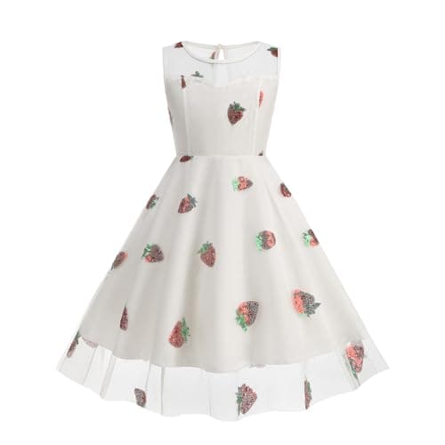 Embroidered Floral Lace Dress for Girls - Sleeveless Cocktail Swing Dress