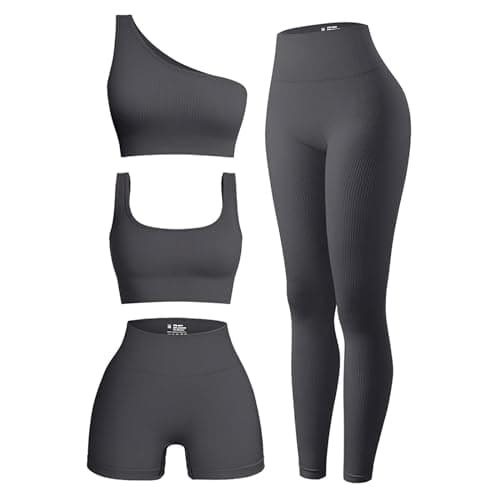 OIERD Women's Ribbed Leggings Yoga Sets Matching Gym Outfits