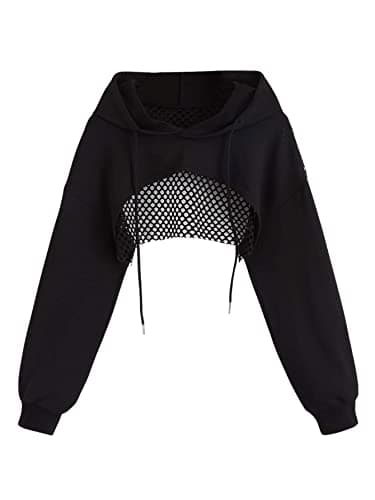 Women's Fishnet Drawstring Hoodie Sweatshirt