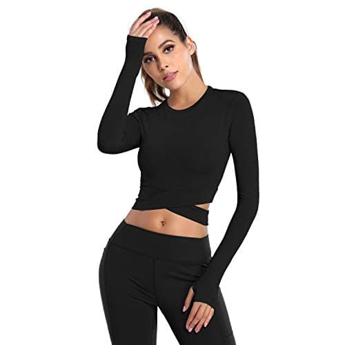 DREAM SLIM Women's Fitted Yoga Crop Tops for Running Gym