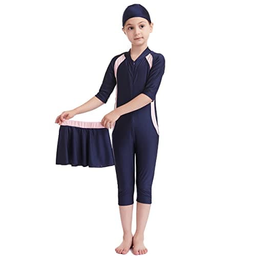 IMEKIS Modest Girl Burkini Swimsuit Set with Long Sleeve Rash Guard