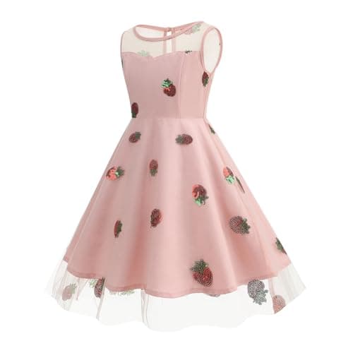 Embroidered Floral Lace Dress for Girls - Sleeveless Cocktail Swing Dress