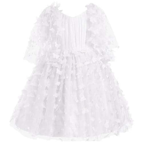 IDOPIP Kids' Flower Girl Butterfly Tutu Dress for Birthday Party Communion