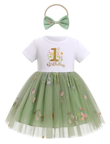 IDOPIP Baby Girls' 1st Birthday Flower Tutu Dress & Headband Set for Cake Smash