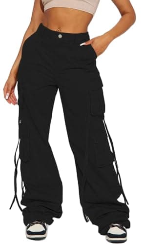 Fablinic Women's Y2K High-Wasted Straight Leg Cargo Pants with 6 Pockets