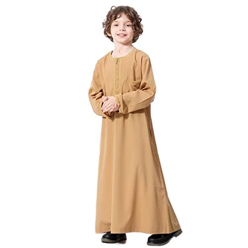 IMEKIS Kids Embroidered Arab Thobe with Pockets for Muslim Boys