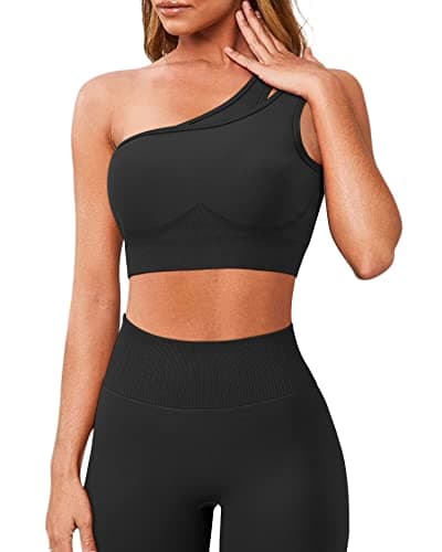 OMKAGI Women's Workout Set: One Shoulder Sports Bra & Lifting Leggings
