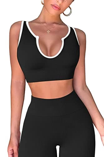 Hafailia Women's Gym Two-Piece Outfit: Crop Tank & High-Waist Leggings