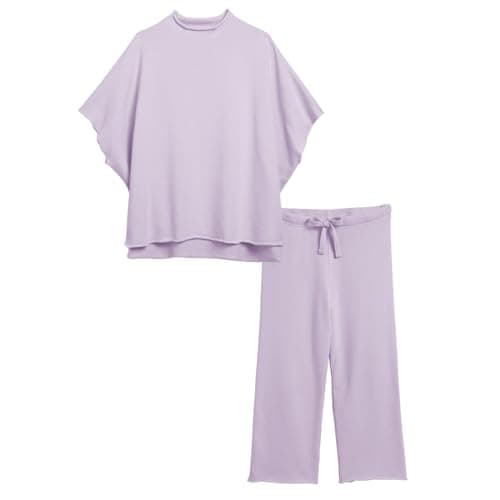 SeeLuNa Women's 3/4 Sleeve Batwing Capelet & Wide Leg Pants Loungewear Set