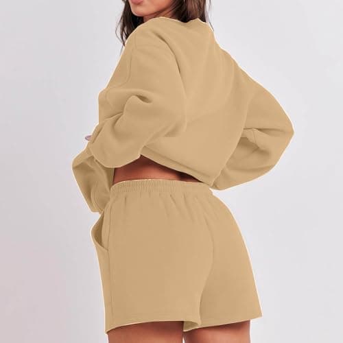 MXTPOV Women's 2024 Fall Two-Piece Outfit Long Sleeve Pullover Shorts Tracksuit