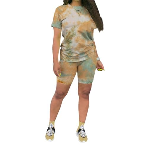 KINIKO Women's Casual Fashion Sports Suit Set - Short Sleeve Top and Pants