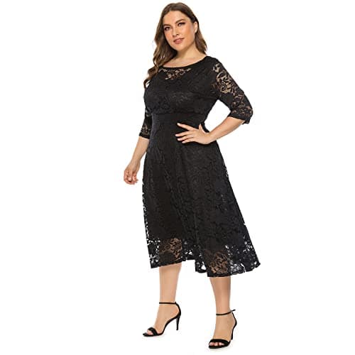 Plus Size Floral Lace Cocktail Dress with Pockets for Women